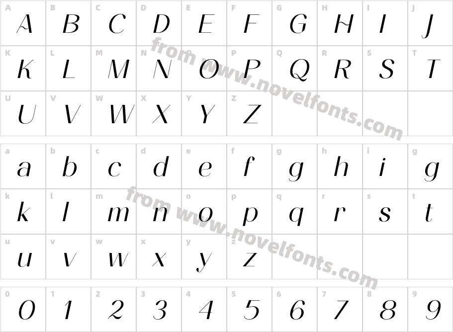 Ameda ItalicCharacter Map