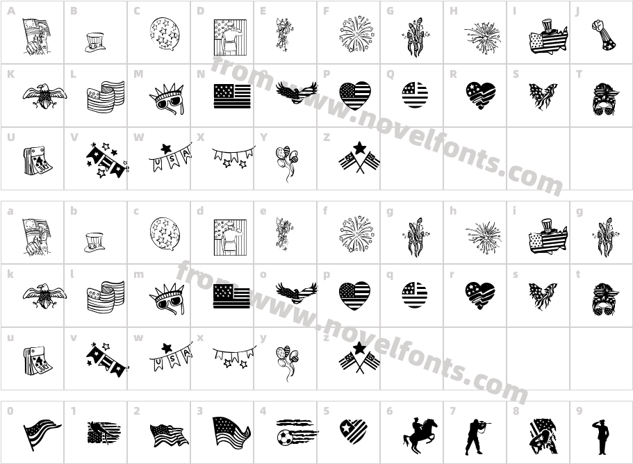 American Flag Day RegularCharacter Map
