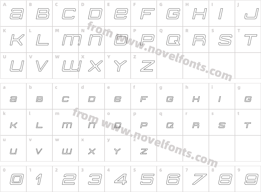 American Sensation Hollow ItalicCharacter Map
