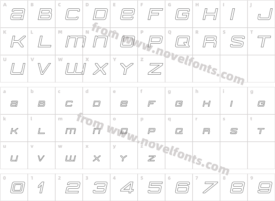 American Sensation Hollow ItalicCharacter Map