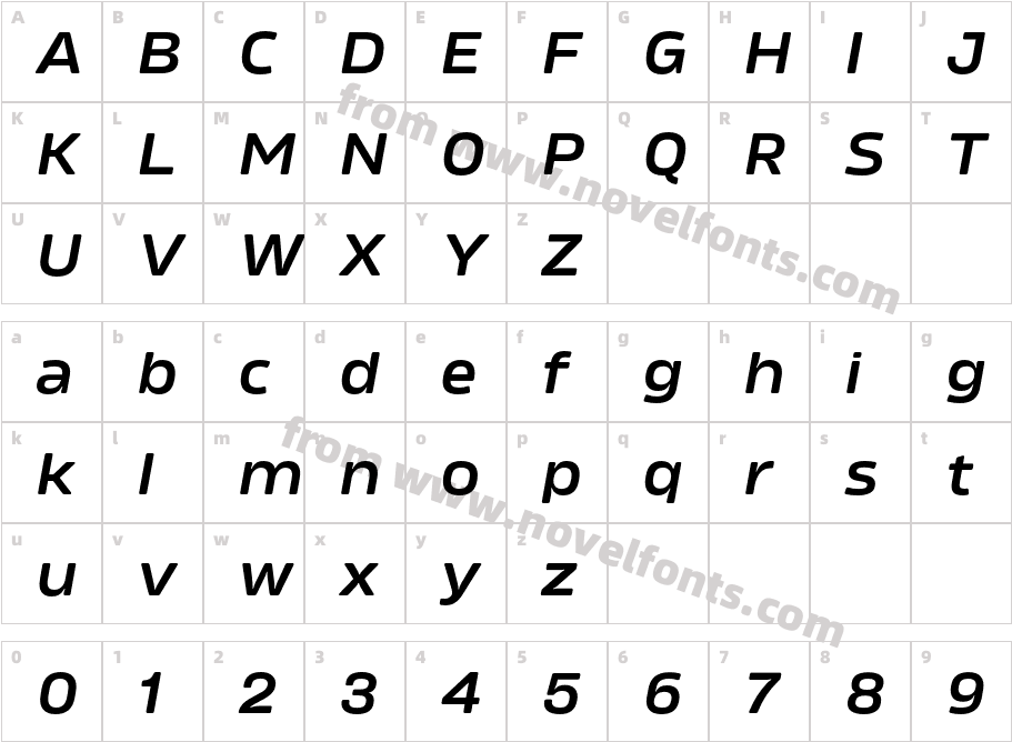 Amfibia Demi Bold Wide ItalicCharacter Map