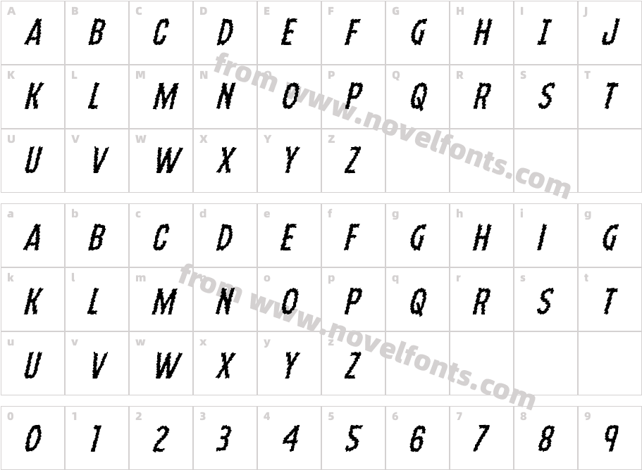 Ampire Staggered ItalicCharacter Map