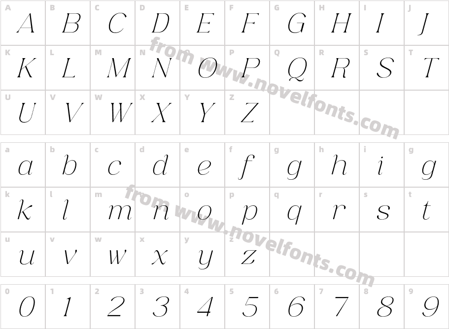 Anabae Light ItalicCharacter Map