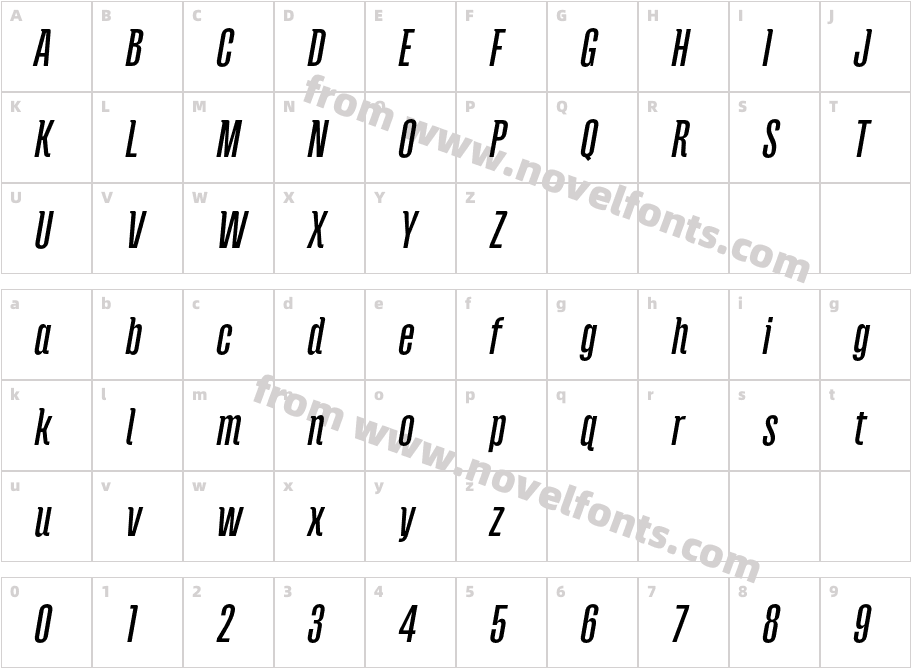 Andove Medium ItalicCharacter Map