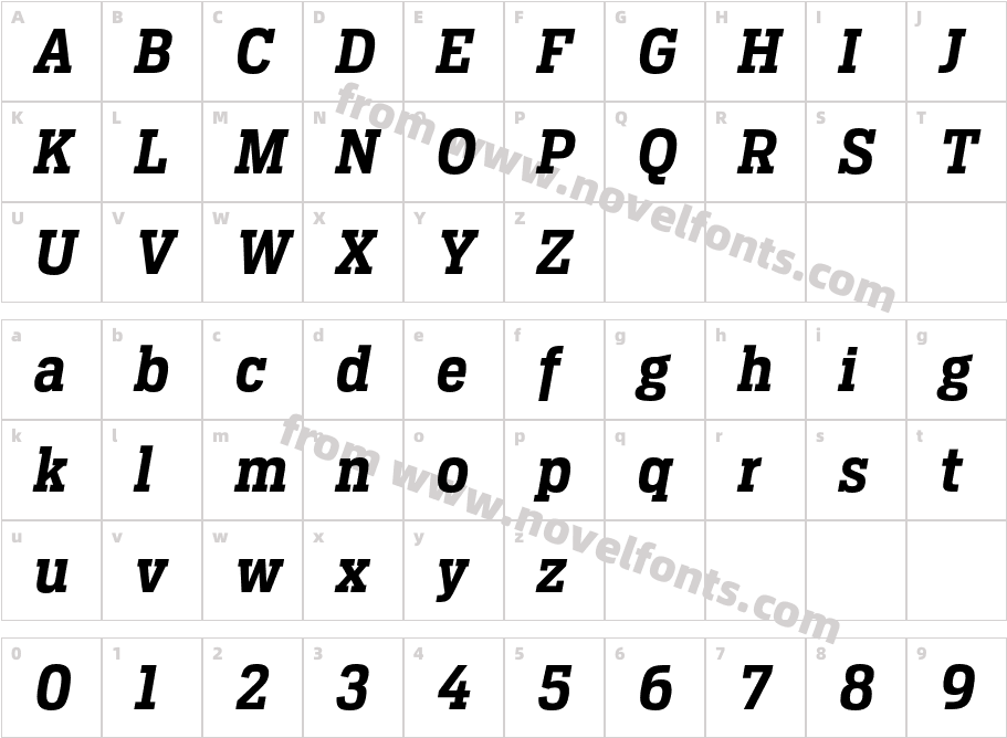 Antenna Serif Condensed Bold ItaCharacter Map