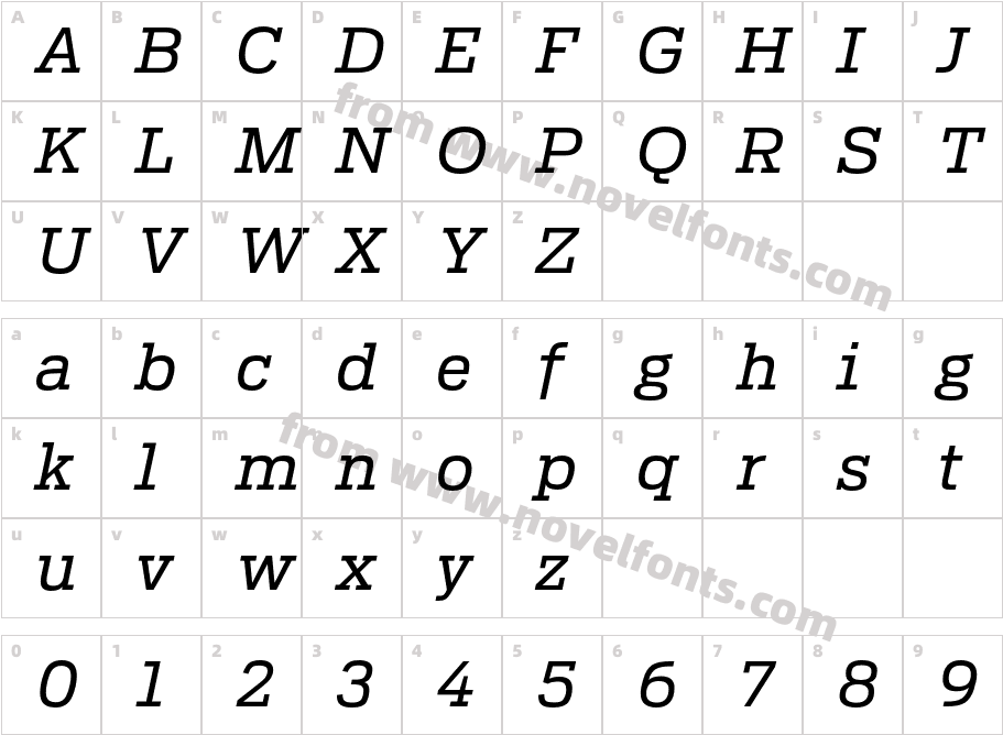 Antenna SerifRE ItalicCharacter Map