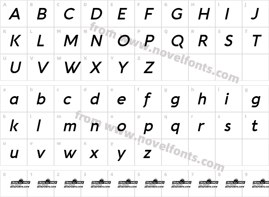 Aquawax Pro Trial Demi Bold ItalicCharacter Map
