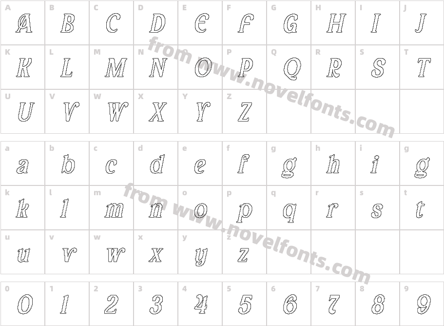 Arbane Pixel OutlineCharacter Map