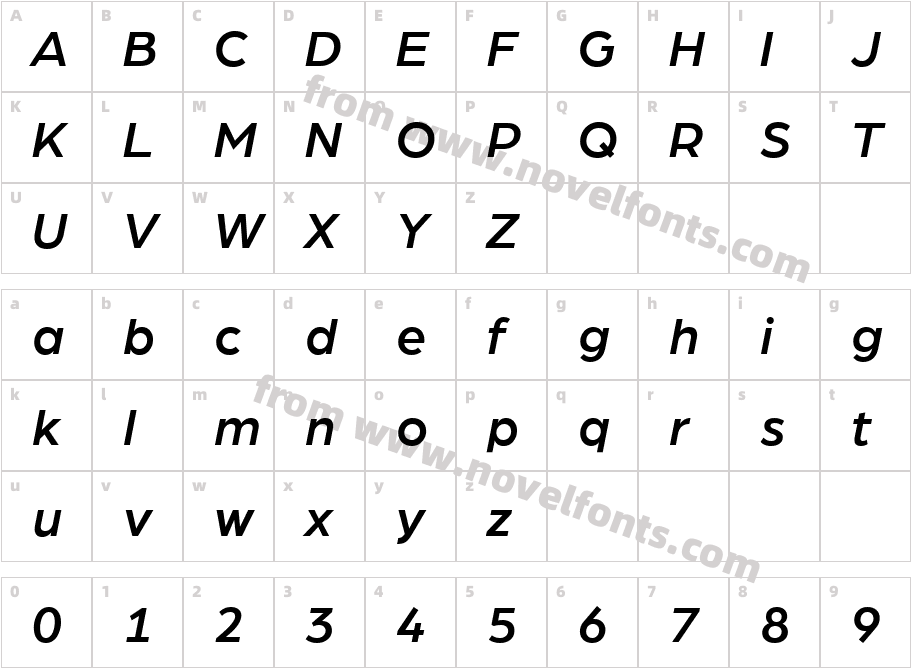 Arboria Medium ItalicCharacter Map