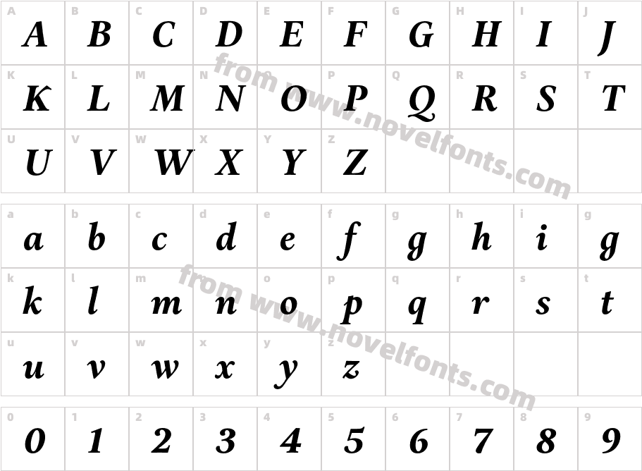 Aria TextG3 Bold ItalicCharacter Map