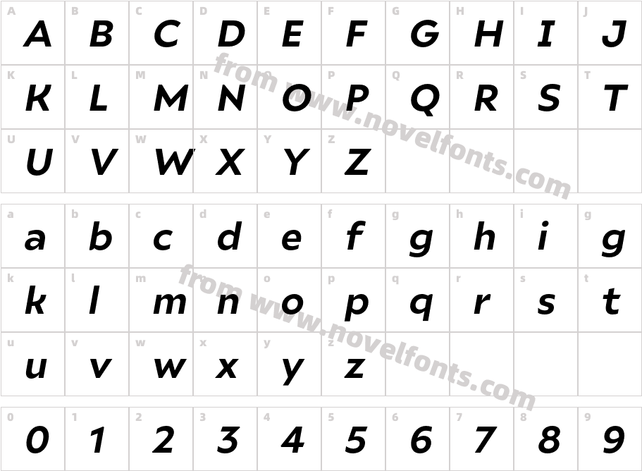 Ariana Pro BolditalicCharacter Map