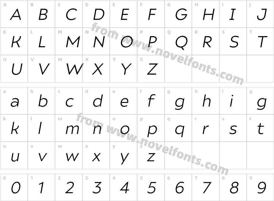 Ariana Pro Book italicCharacter Map