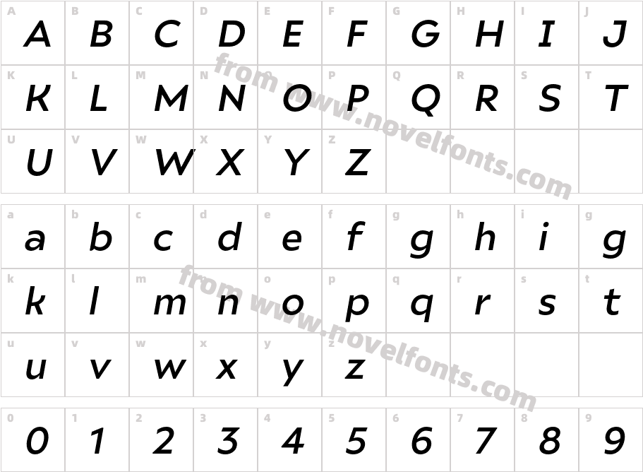 Ariana Pro MediumitalicCharacter Map