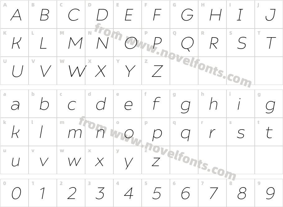 Ariana Pro Ultra LightitalicCharacter Map