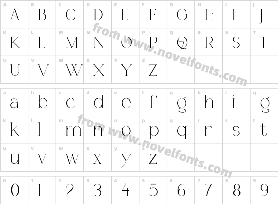 Ariens Nobela RegularCharacter Map