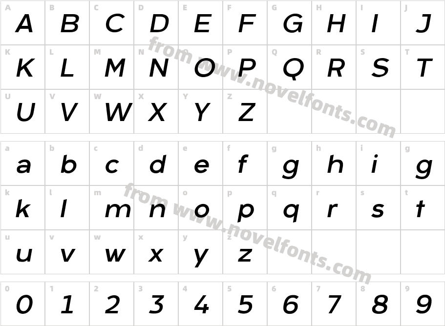 Arkibal Display Regular ItalicCharacter Map