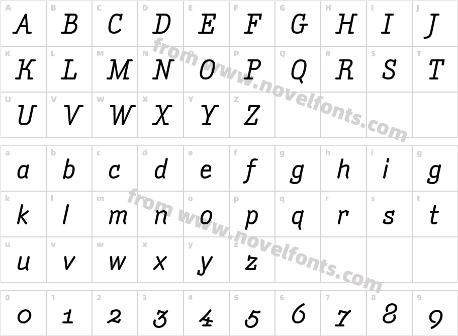 AmintaMediumItalicCharacter Map