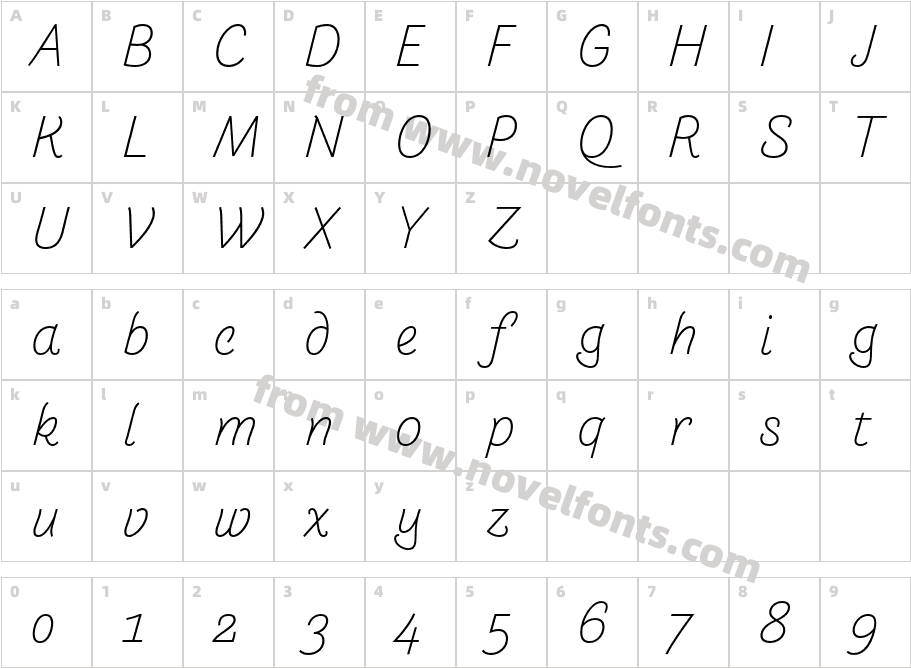 Arlette Light ItalicCharacter Map