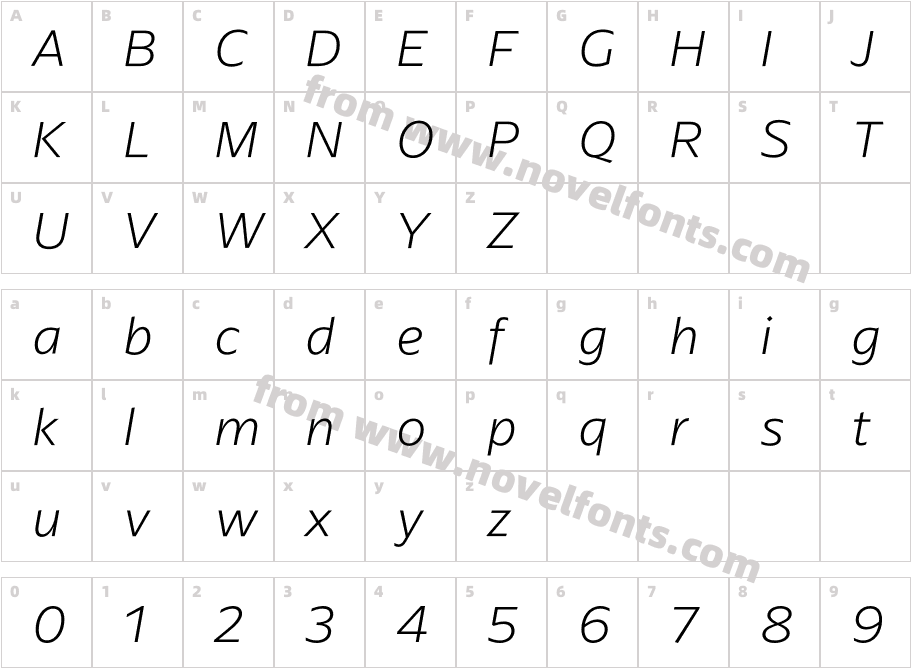 Arpona Sans Extra Light ItalicCharacter Map