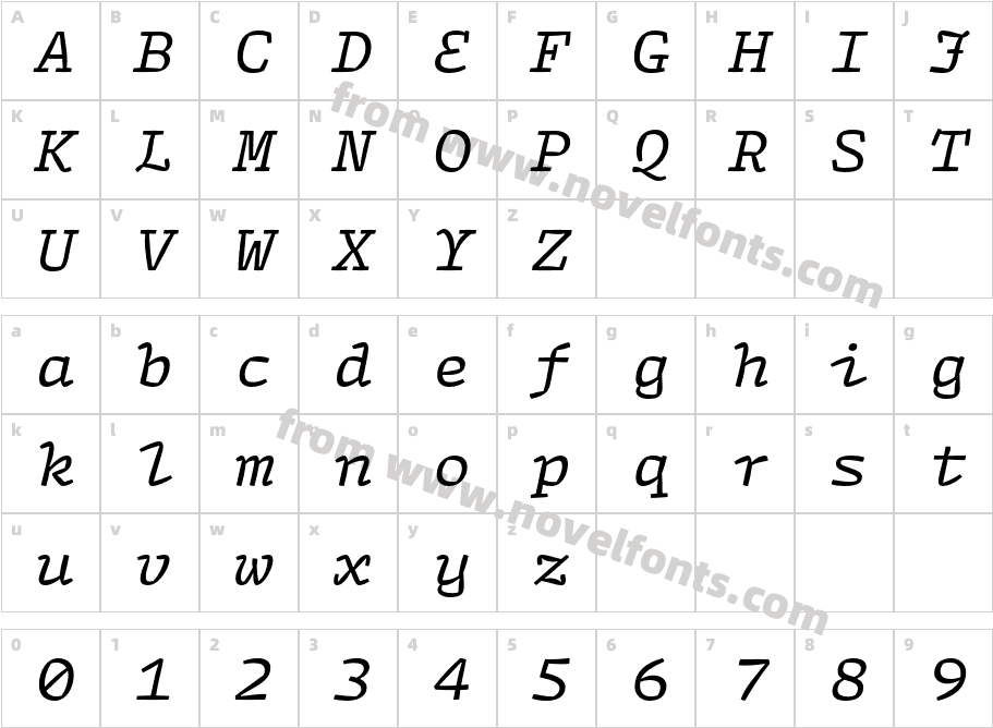Array Mono Regular ItalicCharacter Map