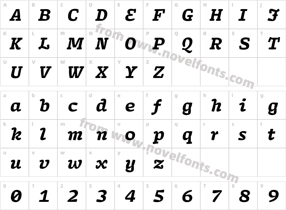 Array Proportional Black ItalicCharacter Map