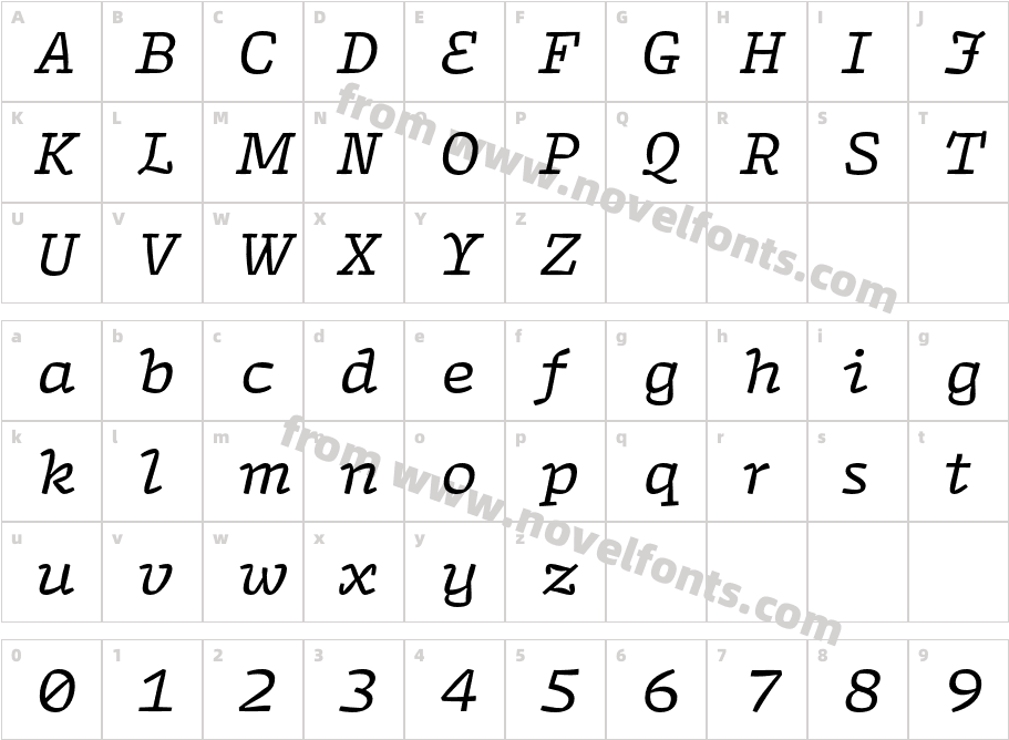 Array Proportional Regular ItalicCharacter Map