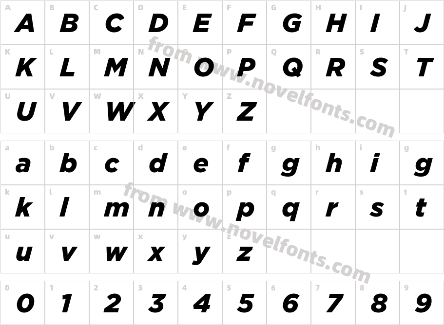 Arson Pro Black ItalicCharacter Map