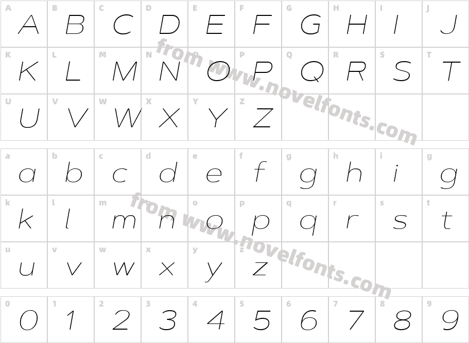 Artegra Soft Ex Thin ItalicCharacter Map