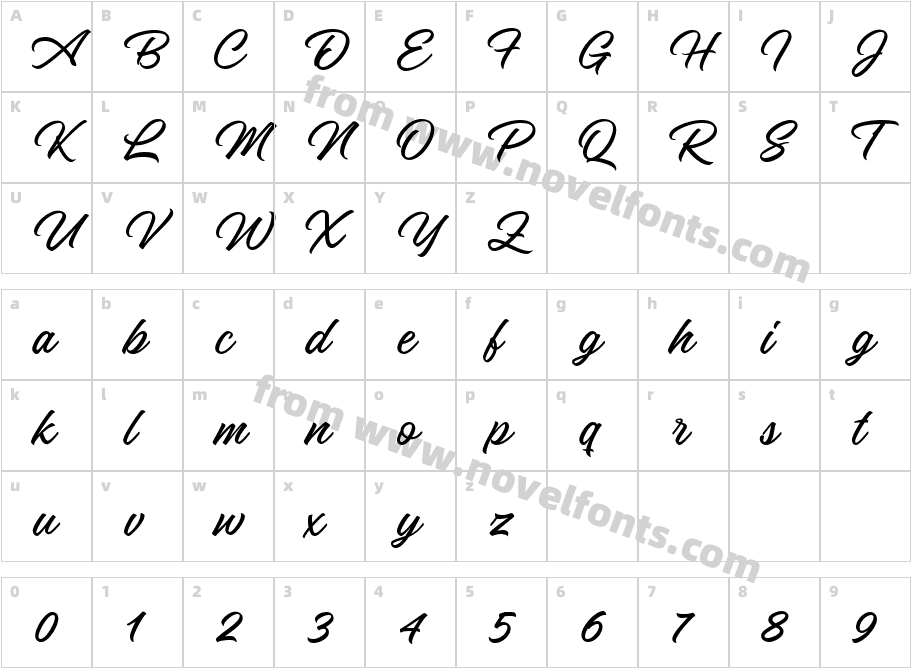 Artiglow Script RegularCharacter Map