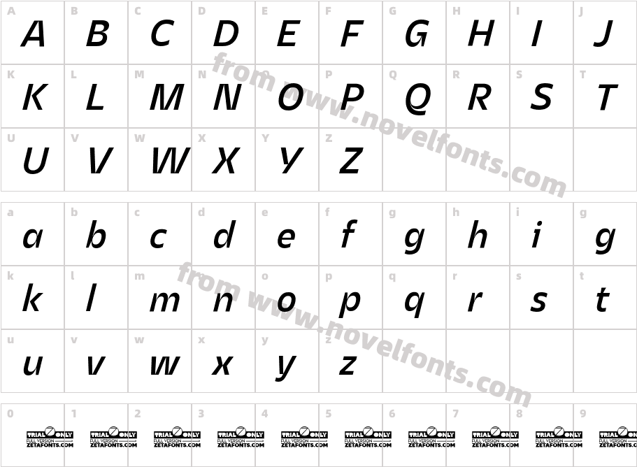 Asgard Trial Medium Italic TrialCharacter Map
