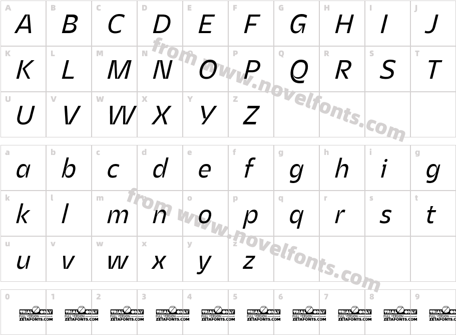 Asgard Trial Regular Italic TrialCharacter Map
