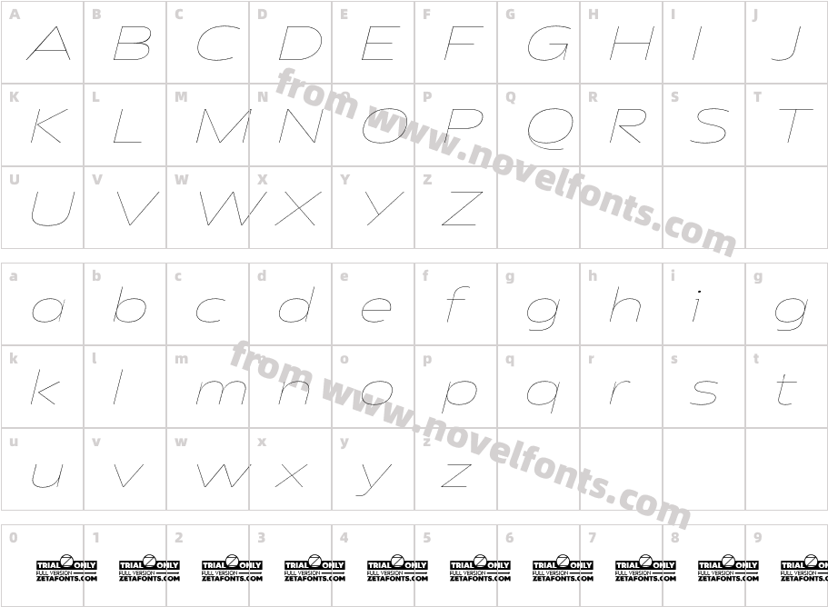 Asgard Trial Wide Thin Italic TrialCharacter Map