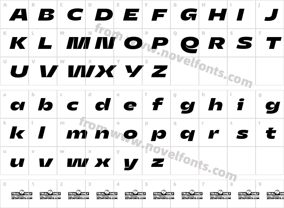 Asgard Trial Wide Xbold Italic TrialCharacter Map