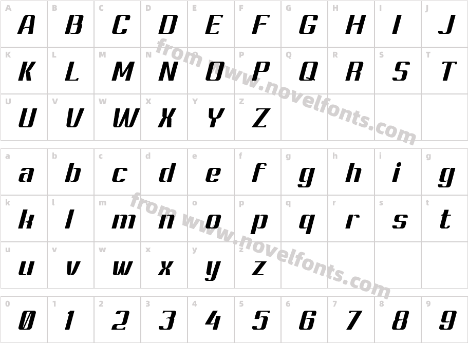 Ashety Bold SlantedCharacter Map