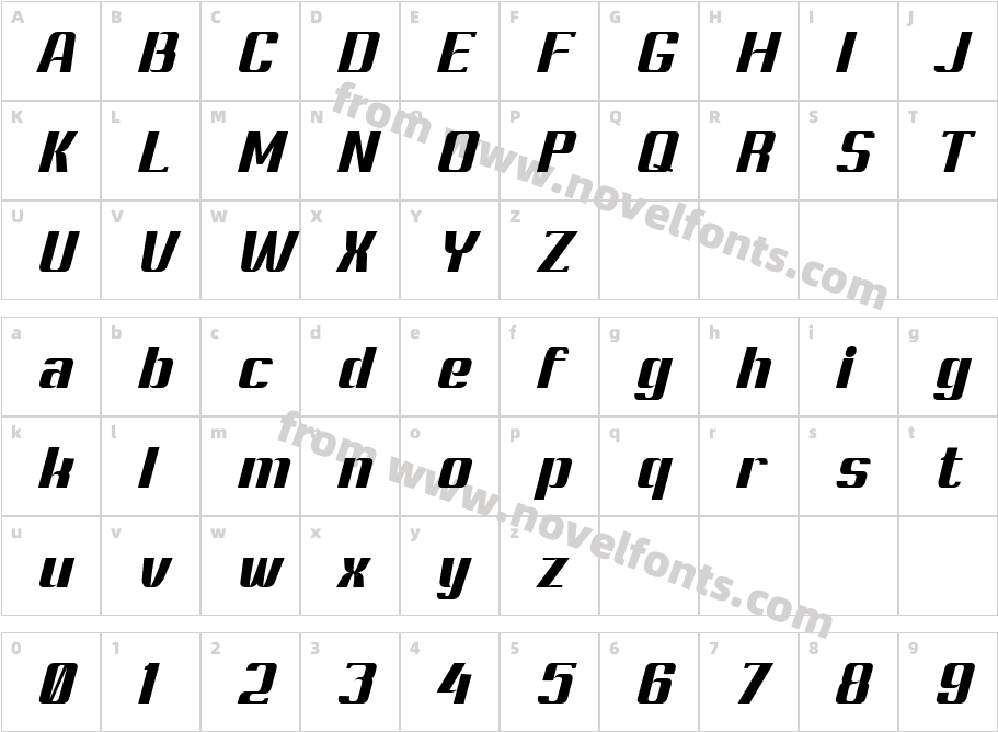 Ashety Extra Bold SlantedCharacter Map