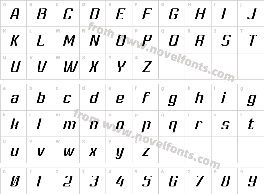 Ashety Medium SlantedCharacter Map