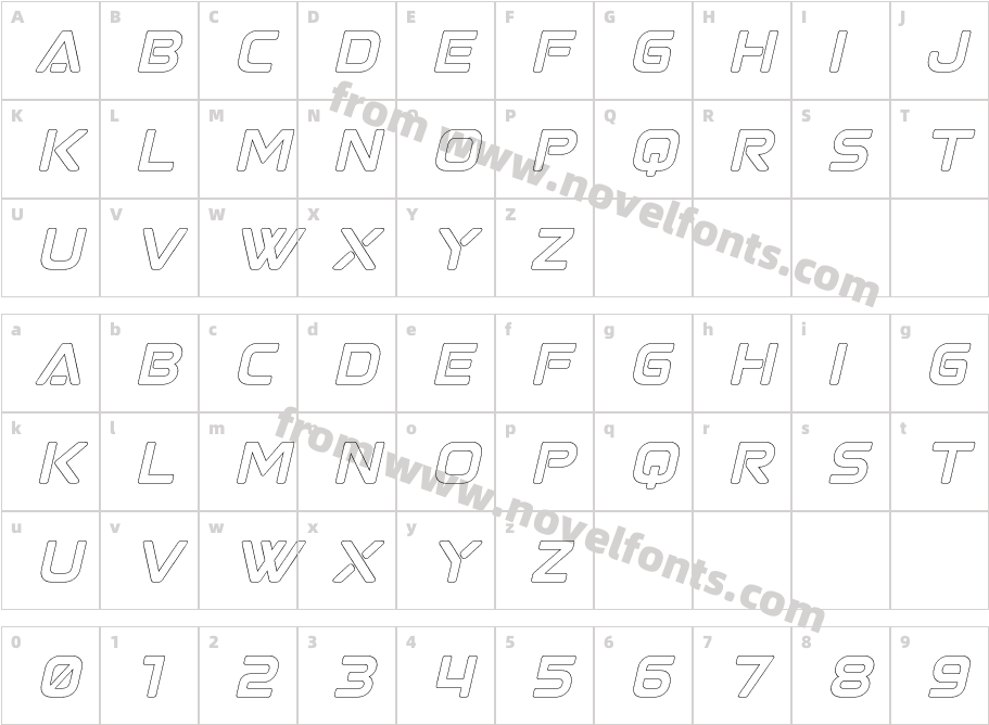 Astromax Italic OutlineCharacter Map