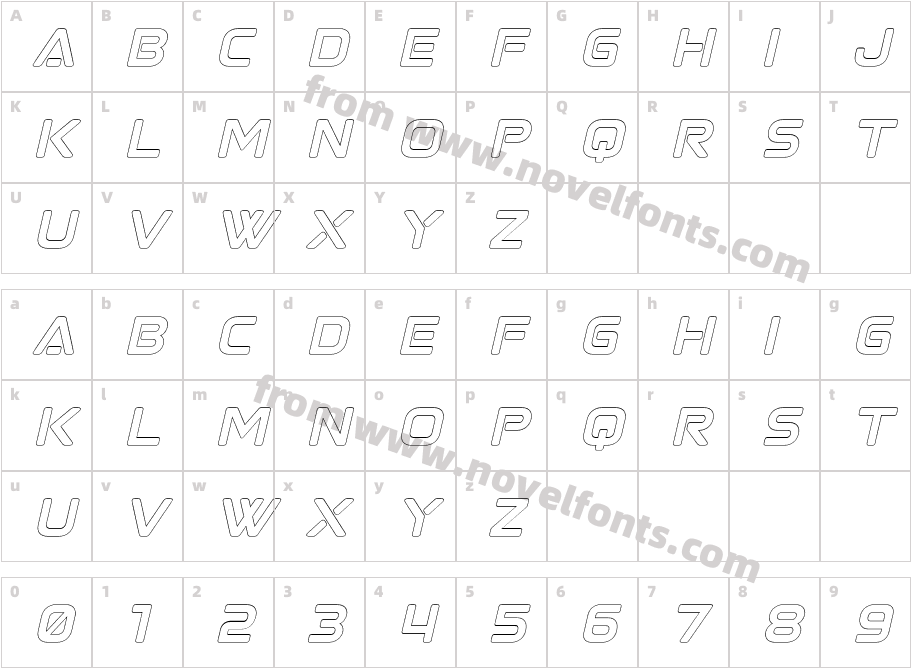 Astromax Italic OutlineCharacter Map