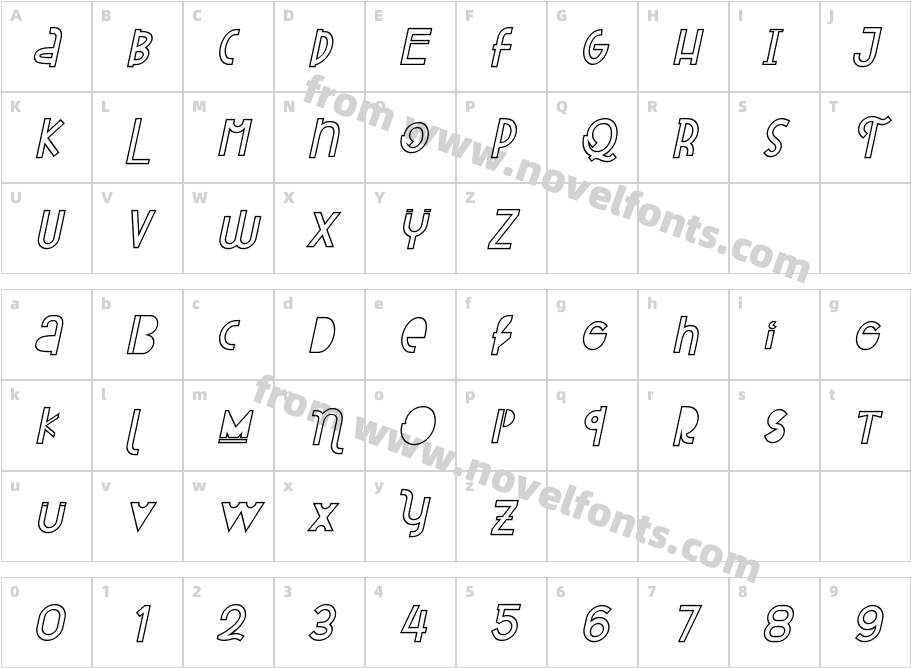 Attracted Monday Outline ItalicCharacter Map