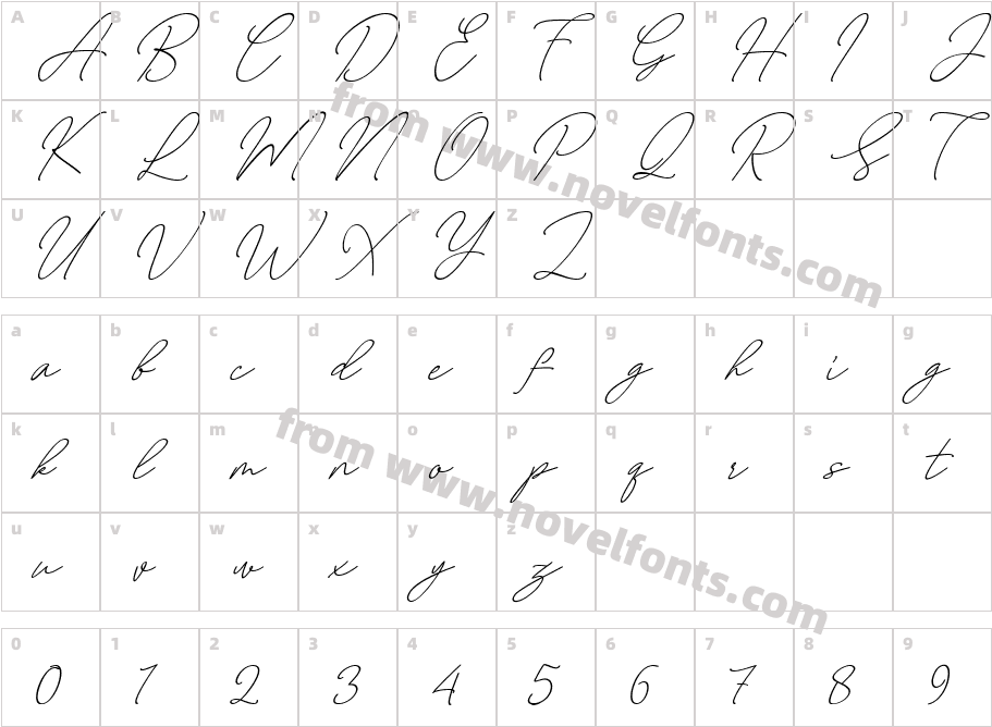 August Script Bold freeCharacter Map