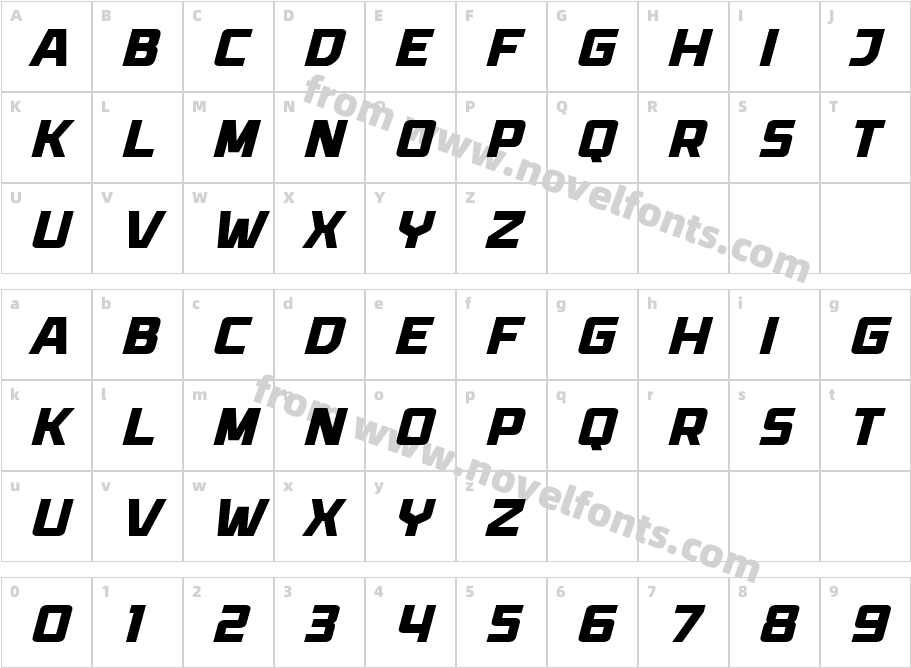 Avega ItalicCharacter Map