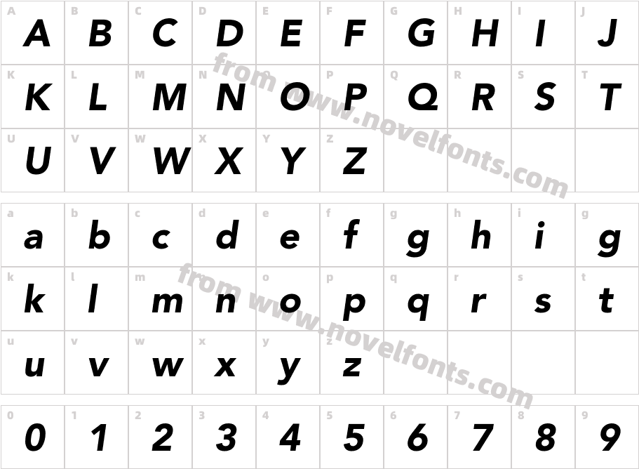 AvenirLT Std Black ObliqueCharacter Map