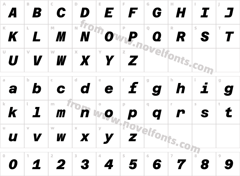 Azeret Mono Extra Bold ItalicCharacter Map