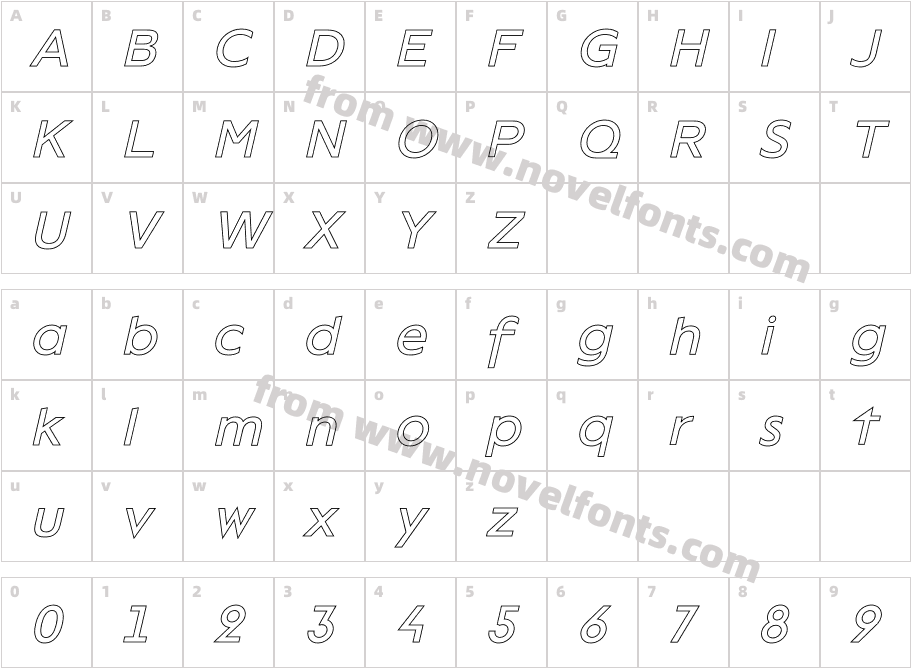 Lack Line ItalicCharacter Map