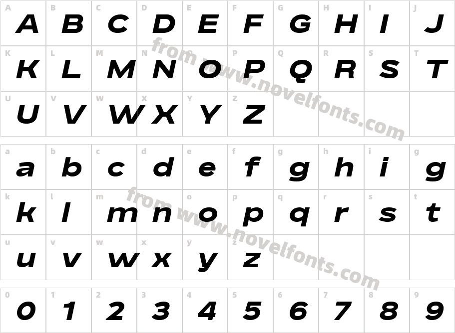BD Megatoya Extended Black ItalicCharacter Map