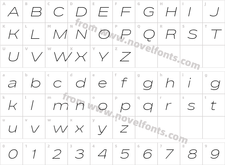 BD Megatoya Extended Extra Light ItalicCharacter Map