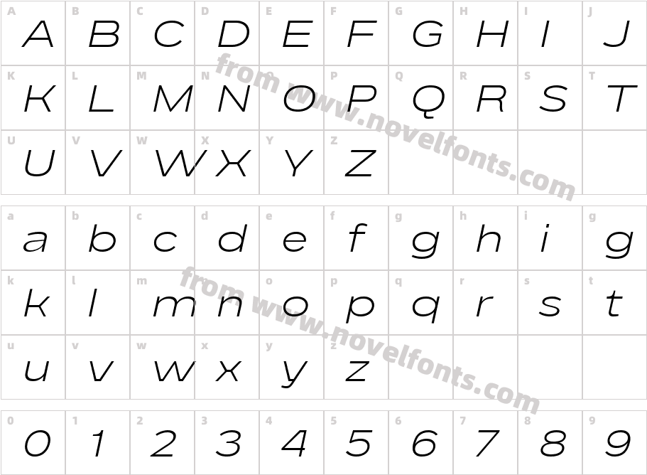 BD Megatoya Extended Light ItalicCharacter Map