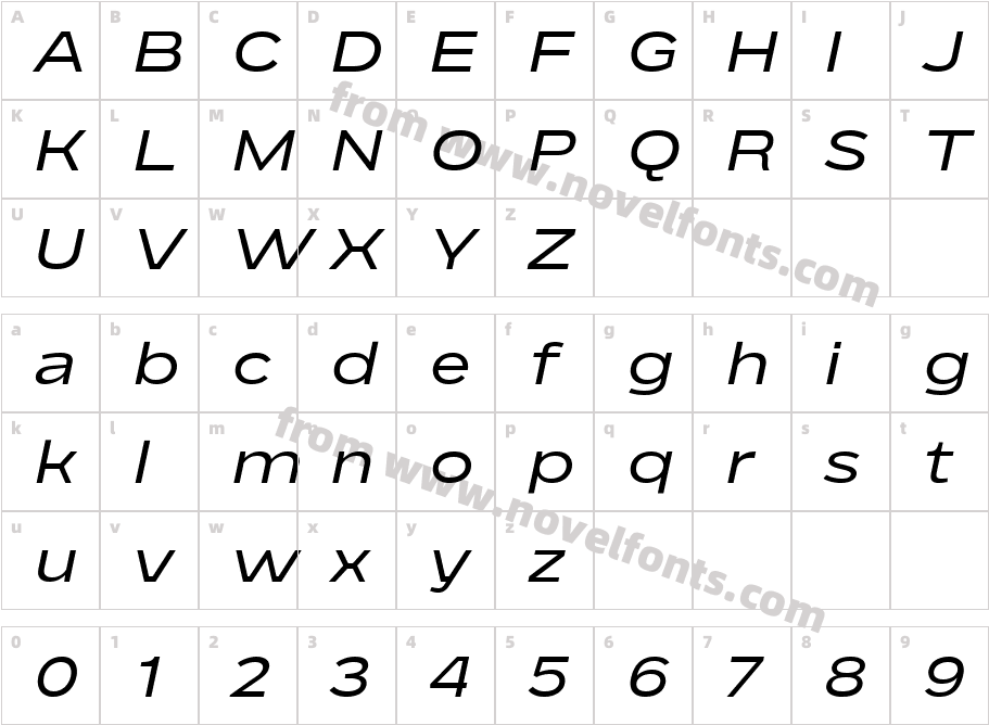 BD Megatoya Extended Medium ItalicCharacter Map