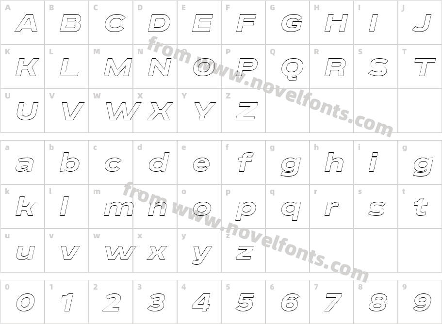 BD Megatoya Outline Extended Black ItalicCharacter Map