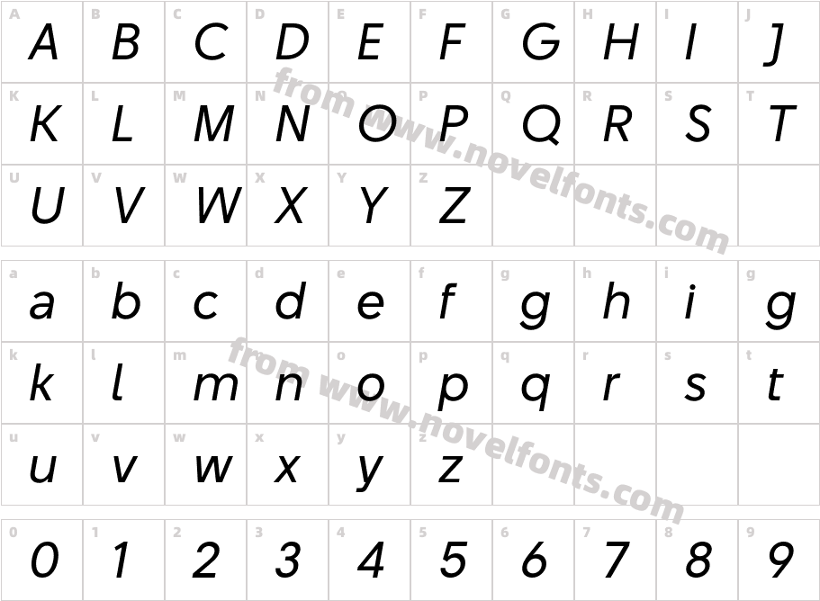 BT Beau Sans ItalicCharacter Map